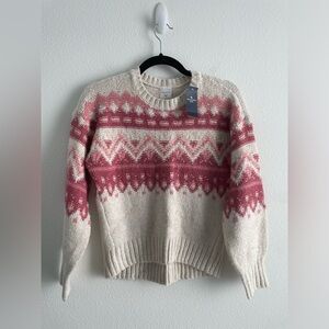 Abercrombie Kids Girls soft cozy pink & oatmeal crew neck knit sweater | 11-12